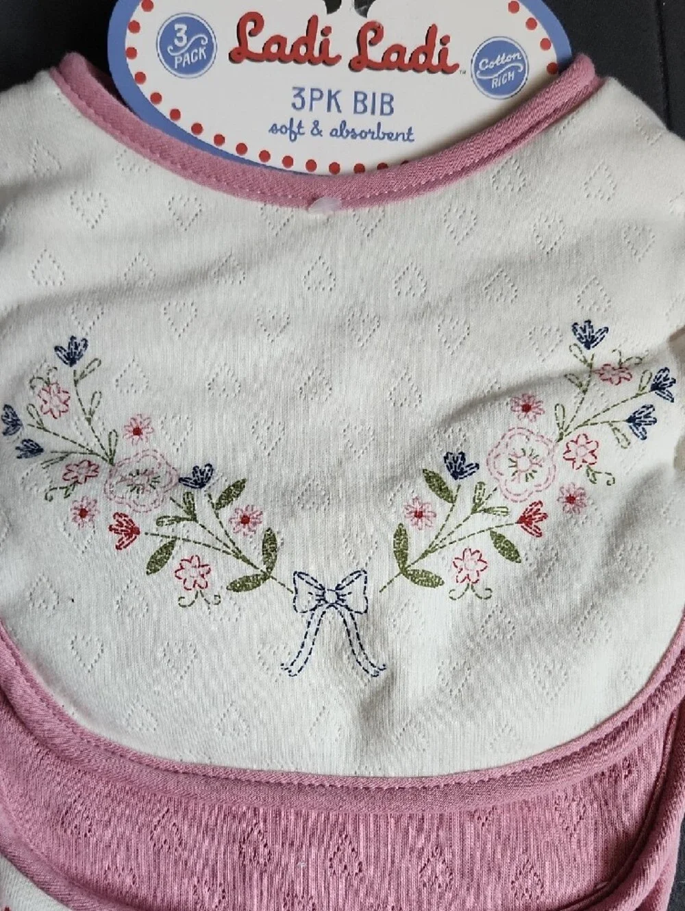 Pink & White Floral Baby Bibs - 3 Pack
